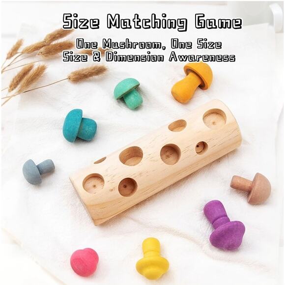 Montessori Wooden Mushroom Picking Toy - Educational Shape Sorting - Picture 5 of 8